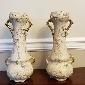Pair of ROYAL DUX bohemia porcelain Art Nouveau vases.